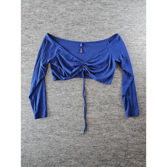 SKIMS SOFT LOUNGE RUNCHED CROPPED LONG SLEEVE TOP BLUE 3X - Picture 1 of 4